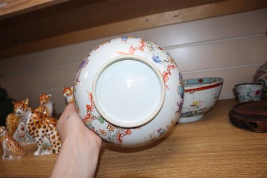 An 18th century Chinese famille rose cup and other Chinese porcelain tallest 40cm sq.